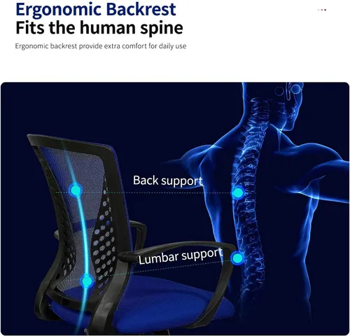 Vista 5 de Silla ergonómica de escritorio, silla de oficina, silla de computadora de malla, respaldo medio, giratoria, ajustable, con soporte lumbar