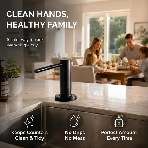 Vista 2 de Dispensador de jabón para fregadero de cocina, dispensador de jabón negro integrado, bomba de jabón de acero inoxidable con tubo de extensión de 40