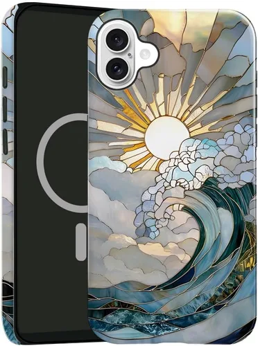 Vista 12 de Funda compatible con iPhone 13, compatible con MagSafe, funda híbrida de 2 capas con prevención de caídas brillante para niñas y niños, arte floral