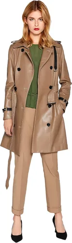 Vista 2 de Chaqueta de piel de cordero para mujer, con doble botonadura de piel de camello con cinturón SmartUniverseWear