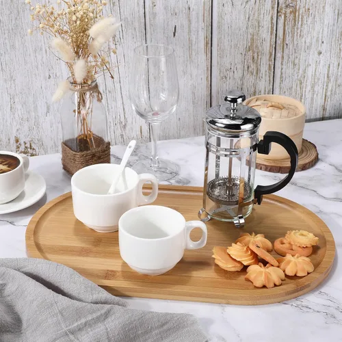 Vista 4 de 8 bandejas ovaladas de bambú para servir, 16 x 10 pulgadas, bandejas de madera rústica para té, café, aperitivos, postres