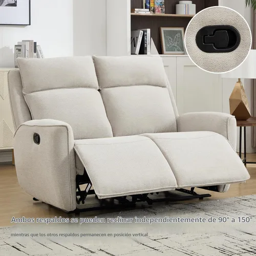 Vista 6 de INZOY Sillón reclinable manual de dos plazas, sofá reclinable de pared 2 asientos, juego de sofá reclinable de tela de chenilla, silla reclinable