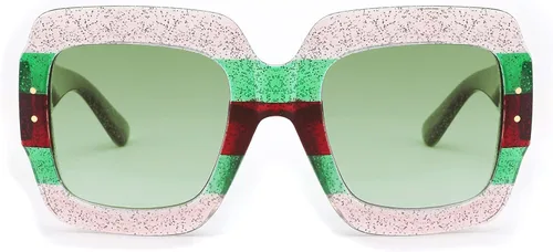 Vista 2 de Feisedy B2276 Gafas de sol cuadradas de gran tamaño con marco de brillantina multicolor