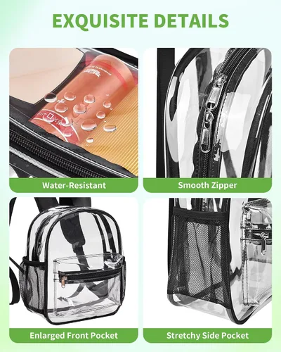 Vista 7 de MAY TREE Mochila transparente para eventos en estadios, 12 x 11 x 6 Negro