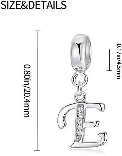 Vista 4 de PEARLOVE Abalorio de letra inicial A-Z de plata de ley 925, cuentas colgantes del alfabeto para pulseras y collares, Circonita cúbica
