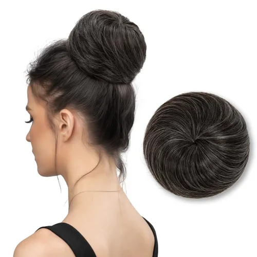 Vista 9 de SARLA Extensiones de moño de pelo falso para mujer, sintético, recogido, con cordón, moño de ballet, piezas de cabello color castaño medio Castaño