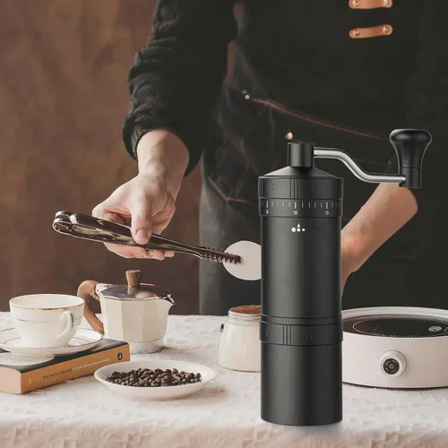 Vista 8 de Molinillo de café manual con rebaba cónica de acero inoxidable de 7 estrellas, molinillo de café portátil con ajuste de molienda ajustable externo
