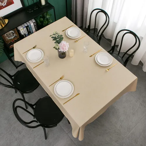 Vista 4 de Pioggia Mantel de vinilo con respaldo de franela, impermeable, a prueba de aceite, plástico, limpiable, mantel de PVC para interior y exterior Beige