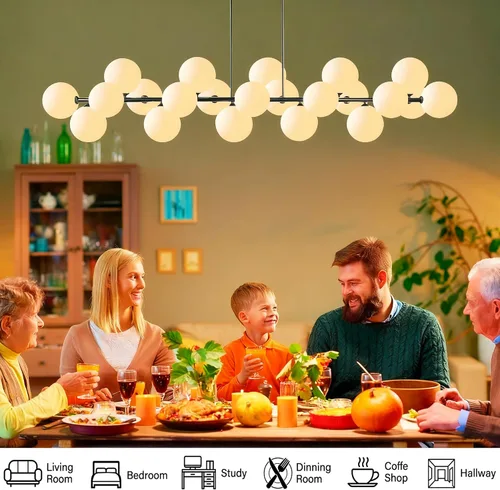 Vista 6 de Lámpara de araña moderna Sputnik Earth de cristal, 22 luces, 69 pulgadas, estilo de mediados de siglo, lámpara de techo semiempotrada, adecuada