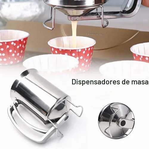 Vista 8 de Dispensador de masa de panqueques de acero inoxidable, dispensador de masa de panqueques de mano, embudo de masa profesional de 30.4 fl oz