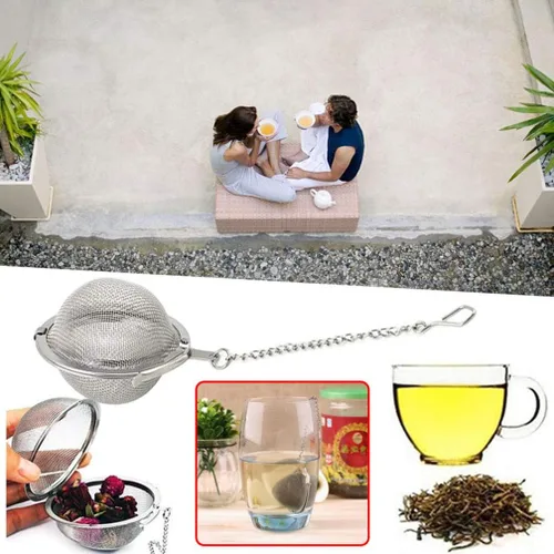 Vista 4 de SHUO 2 unids acero inoxidable té colador malla bola de té filtro red redonda con cadena