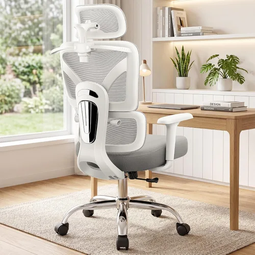 Vista 3 de Silla ergonómica de escritorio de oficina, silla de oficina de malla transpirable con soporte lumbar, sillas de escritorio para computadora, cómodas