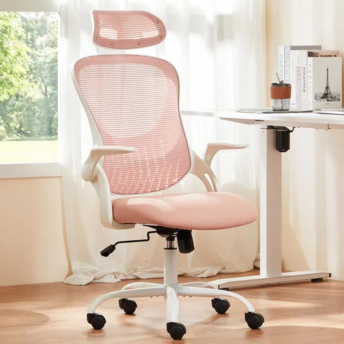 Vista 15 de Sweetcrispy Silla ejecutiva de gestión de oficina en casa, silla ergonómica de malla ajustable giratoria de escritorio para computadora con soporte