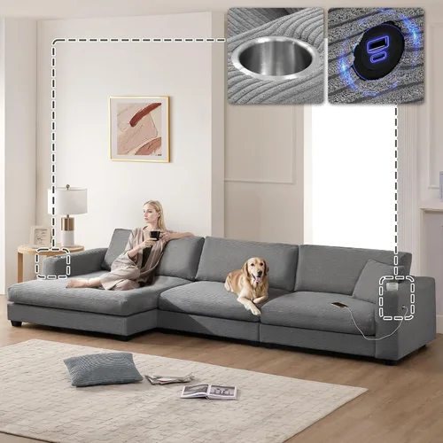 Vista 11 de Sofá modular de gran tamaño con otomana, lujoso juego de sofá modular en forma de L, sofá modular reversible de 7 plazas para sala de estar y beige