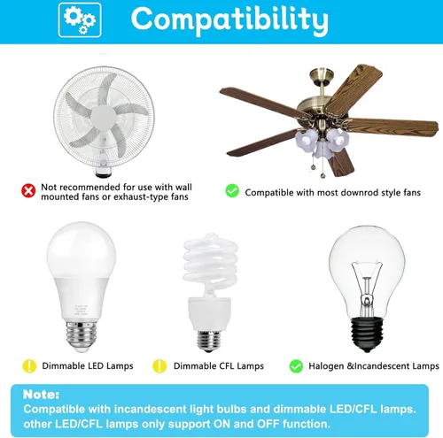 Vista 6 de Kit de Reemplazo Universal para Control Remoto de Ventilador de Techo Compatible con Harbor Breeze, Hunter, Hampton Bay, Atenuador de Luz de 3