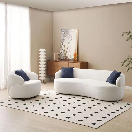 Vista 15 de WILLIAMSPACE Sofá curvado de 101 pulgadas, moderno sofá boucle tapizado de gran tamaño con 4 almohadas, sofá de peluche de 4 asientos para sala