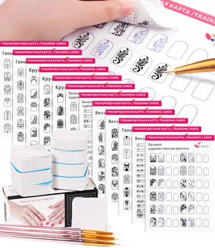 Vista 2 de Libro de práctica de diseño de uñas con 3 bolígrafos, 360 toallitas y plantillas para principiantes