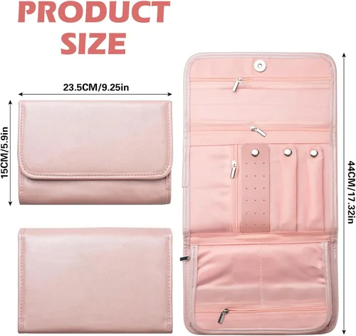 Vista 6 de Organizador de joyas de viaje pequeño plegable organizador de viaje de joyería rosa, bolsa de joyería rosa, organizador de viaje, organizador