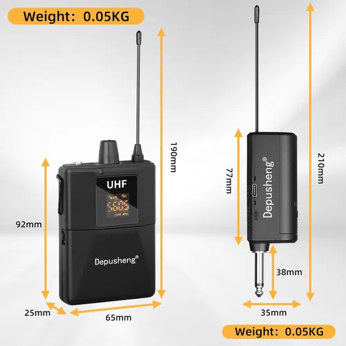 Vista 8 de Depusheng Sistema de auriculares inalámbricos UHF - Sistema de micrófono inalámbrico con micrófonos de solapa Lavalier, rango de 200 pies, enchufe