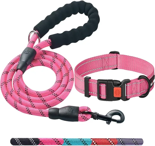 Vista 9 de Ladoogo Correa para perro resistente, mango acolchado cómodo, 5 pies de largo - Correas para perros pequeños, medianos y grandes