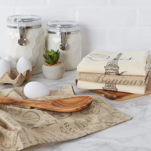 Vista 6 de DII Juego de 3 paños de cocina de algodón jacquard francés, juego de 3, paños de cocina decorativos para cocina y horneado de macarrones franceses