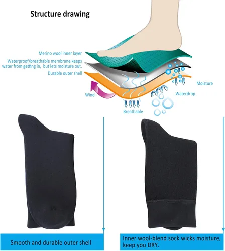 Vista 4 de RANDY SUN Merino Wool Hiking Waterproof Socks, Unisex Lightweight Breathable Multisport Crew Socks 1 Pair