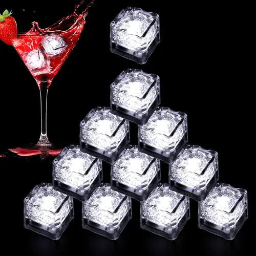 Vista 11 de Cubos de hielo iluminados para bebidas azules, 12 cubos de hielo LED activados por líquidos, brillan en la oscuridad impermeables, suministros