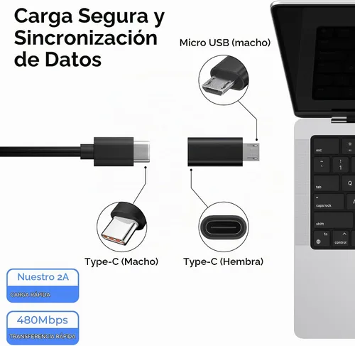 Vista 5 de Vanjua Paquete de 2 adaptadores micro USB a USB C, adaptador de transferencia de datos, para Galaxy S7/S7 Edge/S6/J7, LG G4 y más dispositivos Negro