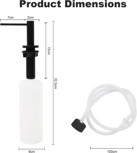 Vista 6 de Dispensador de jabón para fregadero de cocina, dispensador de jabón negro integrado, bomba de jabón de acero inoxidable con tubo de extensión de 40