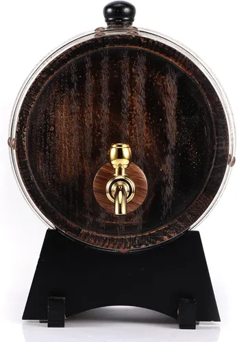 Vista 6 de Barril de roble de 3 litros, barril de madera de roble estilo retro, contenedor de barril de whisky de vino tinto con grifo envejecimiento, barril