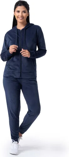 Vista 11 de Wright's Conjunto de sudadera y jogger de terciopelo para mujer de 2 piezas con cremallera y capucha Negro