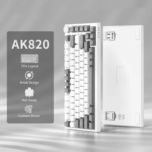 Vista 2 de NACODEX AK820 - Teclado mecánico con junta, 75% con cable intercambiable en caliente con perilla de control de volumen, teclas PBT, relleno de cinco