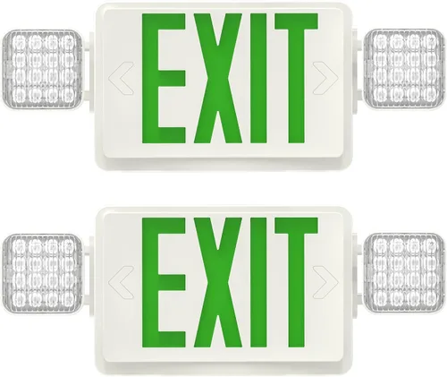 Vista 11 de 1 paquete de luces LED verdes con dos cabezales ajustables, iluminación de salida combinada con baterías de respaldo/listado UL, montaje en pared