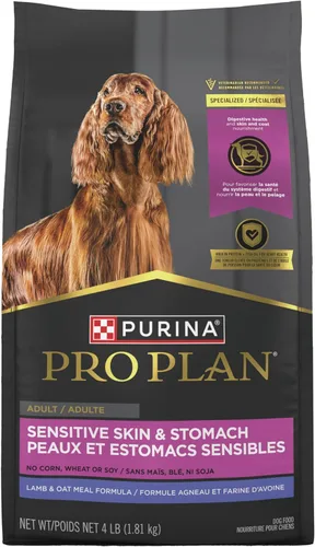 Vista 3 de Purina Pro Plan Comida para perros con piel sensible y estómago sensible Fórmula de harina de cordero y avena, bolsa de 4 libras