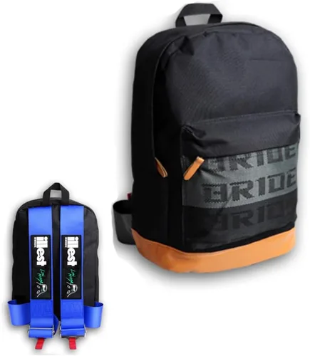 Vista 22 de W-POWER JDM Bride Racing Mochila de viaje para laptop con parte inferior marrón con correas de arnés ajustables (ASIMO-BK)