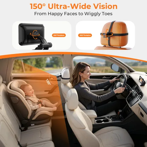 Vista 6 de Itomoro Espejo de coche para bebé, cámara de coche para asiento trasero con pantalla de función de visión nocturna HD, soporte de ventosa