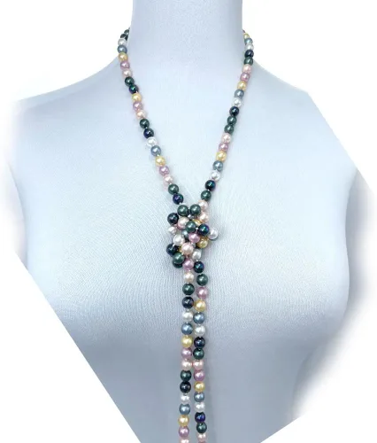 Vista 6 de TUOKAY - Collar de perlas de concha natural multicolor, versátil, multicapa, collar de perlas anudadas de los años 20 para mujeres y niñas, collar