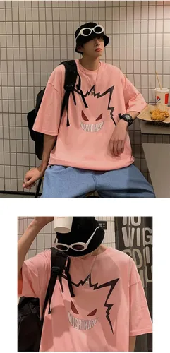 Vista 5 de Y2K Grunge - Camiseta de gran tamaño para hombre con estampado de dibujos animados de verano, sudadera indie, gótica Harajuku Emo Streetwear