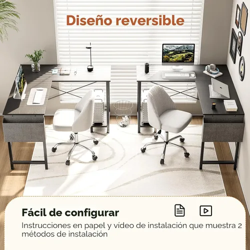 Vista 6 de Sweetcrispy Escritorio en forma de L – Escritorio de computadora, escritorio de esquina, escritorio para juegos, mesa de PC con soporte para CPU
