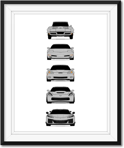 Vista 7 de Custom Car Posters Póster hecho a mano compatible con Chevy Corvette Z06 Generations e impresión de Chevrolet Corvette C2 C5 C6 C7 C8 Z15 Multi