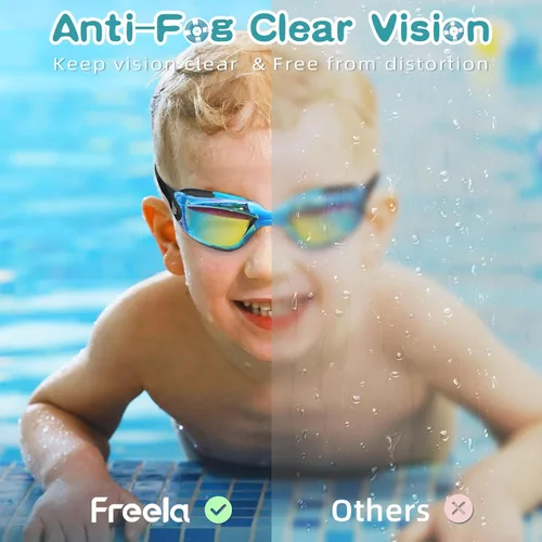 Vista 4 de Freela Gafas de natación para niños, paquete de 2 gafas de natación para niños de 3 a 14 años, gafas de natación para niños y niñas, antivaho