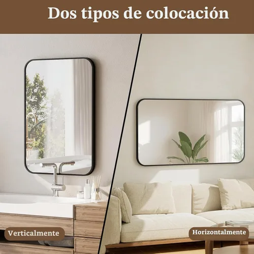 Vista 5 de BEAUTYPEAK Espejo de baño rectangular montado en la pared de 16" x 24", negro