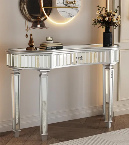 Vista 22 de Henf Mesa consola con espejo plateado de 39.2 pulgadas con base