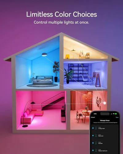 Vista 7 de Matter - Bombillas inteligentes, bombilla que cambia de color, requiere concentrador, A19 60W, WiFi de 2.4 GHz, compatible con Alexa Google