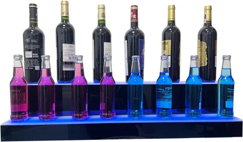 Vista 2 de Pantalla de botella de licor iluminada con LED de 31 pulgadas y 2 escalones, soporte de exhibición de barra de licor iluminado, estante de pantalla