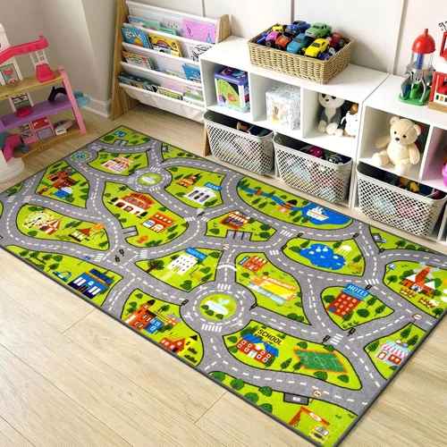 Vista 15 de STARUIA Alfombra de juego para niños, 60 x 32 pulgadas, ultra antideslizante, alfombra educativa para niños, alfombra de coche lavable