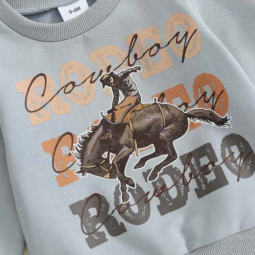 Vista 5 de Conjunto de sudadera de manga larga con estampado de vaca para niños pequeños, ropa de otoño de 2 piezas