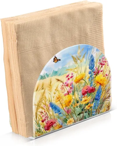 Vista 2 de Servilleteros de flores rurales y mariposas para mesas, servilleteros de acrílico transparente, servilleteros de cóctel para cocina, restaurante