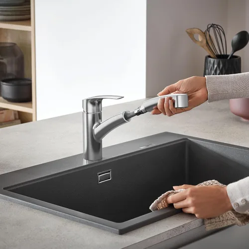 Vista 6 de GROHE 30306DC1 - Grifo de cocina Eurosmart de doble caño con rociador extraíble, 6.63 LPM, Supersteel (acero inoxidable)