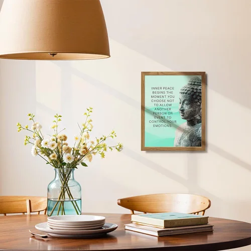 Vista 4 de Impresión artística de estatua de Buda del budismo ENMARCADA - Decoración de pared con cita zen inspiradora y motivacional para baño, hogar